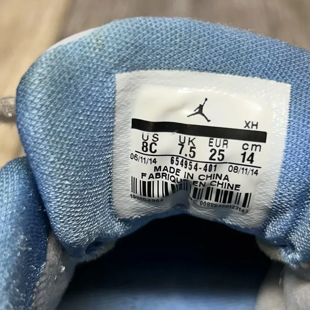 Nike Air Jordan 654954-401 Toddler Youth Size 8C Carolina Retro Blue Gray Shoes